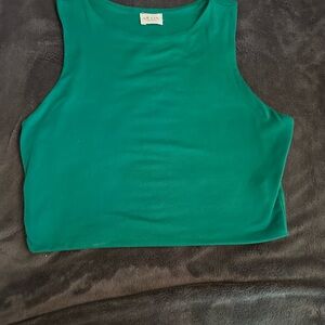 Le Lis Green Fitted Crop Tank Top